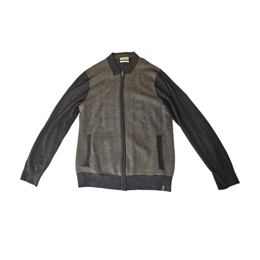 Calvin Klein Men's Grey Full Zip Up Merino Wool Sweater Medium